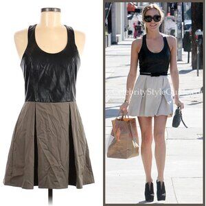 NWOT Mason Leather Mini Skirt Dress Brown Black Lambskin, Tencel Size 6